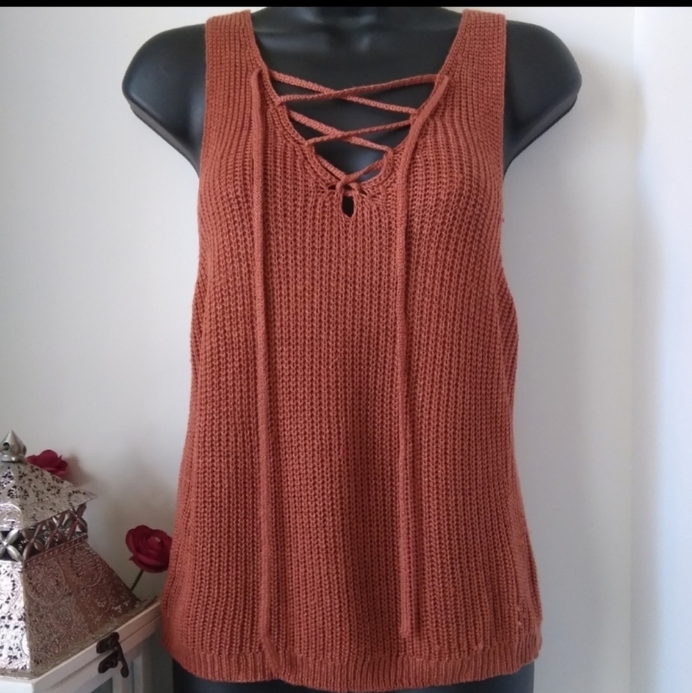 Anthropologie LoveTree Acrylic Amber Knit Sleeveles Top